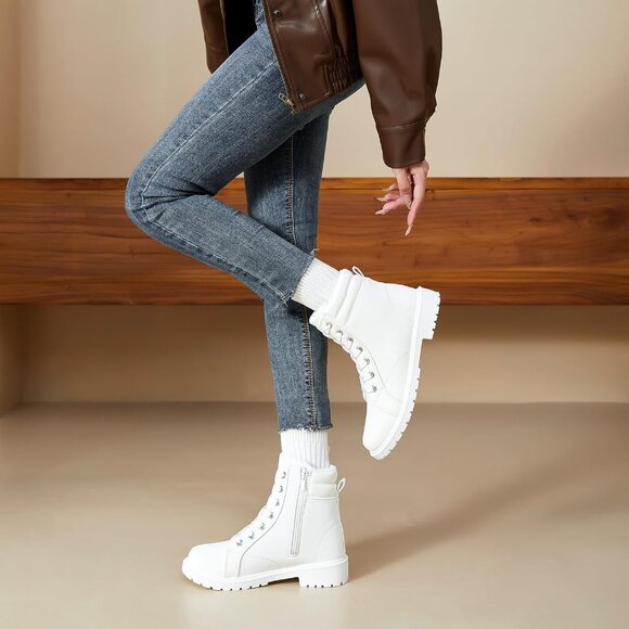 ⚡Women's White Winter Ankle Boot Warm Faux Fur Lining Zipper Non Slip Waterproof - Picture 3 of 6